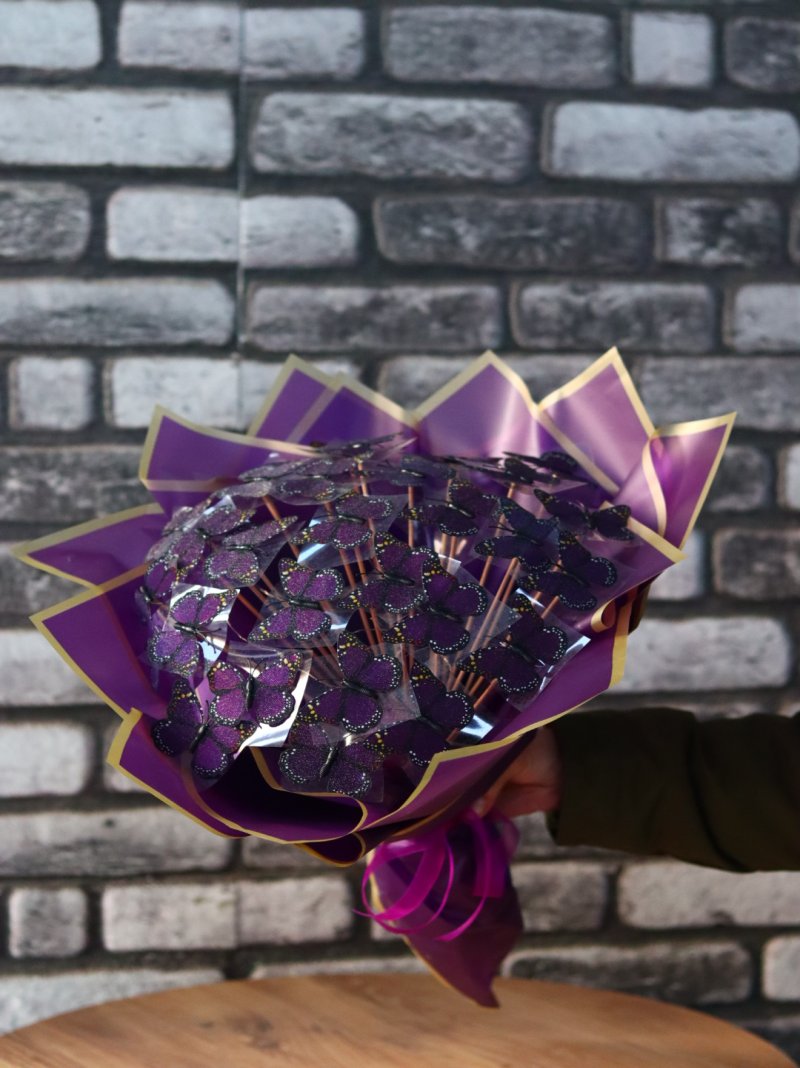 Kelebek Buketi Mor Led Işıklı